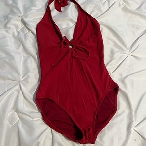 Vintage Robin Piccone Plunging V Red One piece swimsuit- Sz 4, brick color